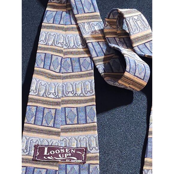 Vintage Loosen Up By Gentry 100% Silk Geometric Pattern Mens Necktie In Blue & Y - Picture 7 of 10